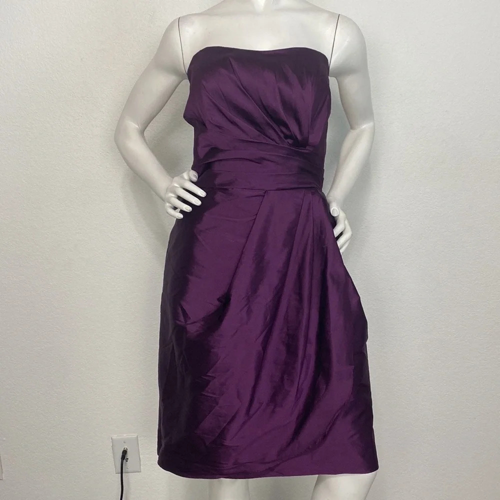 Alfred Sung Preppy Ruched Cocktail Knee Length Coquette Strapless Dress Size 14